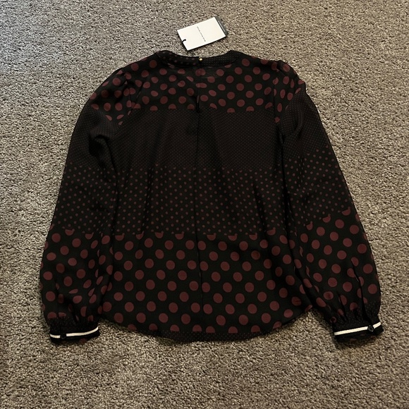 Black & Purple Polka Dot Long Sleeve Blouse - Sheer - Pullover - Size: XS - Picture 5 of 7